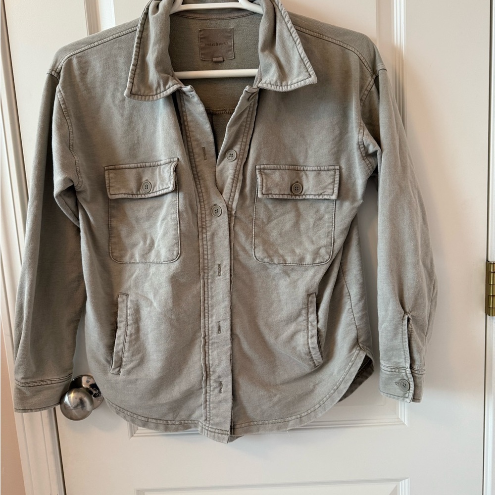 Thread & Supply Textured Greenish Gray Shirt Jacket